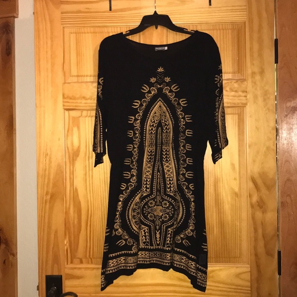 EARTHBOUND Dresses & Skirts - Boho Black Dress with Gold Design